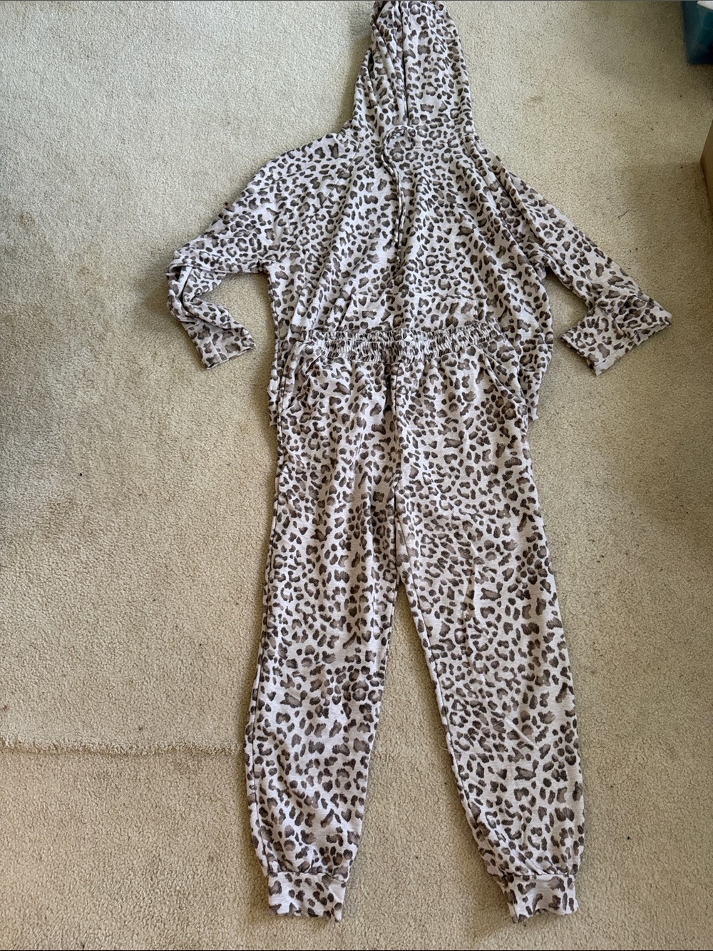 Leopard Print Hooded sweatsuit- Taupe